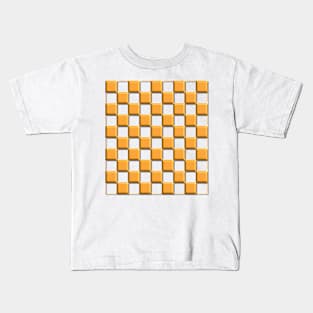 Geometric orange checkered 3D design Kids T-Shirt